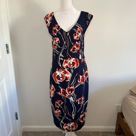 Ivanka Trump navy blue floral midi dress size 10 - Picture 2 of 12